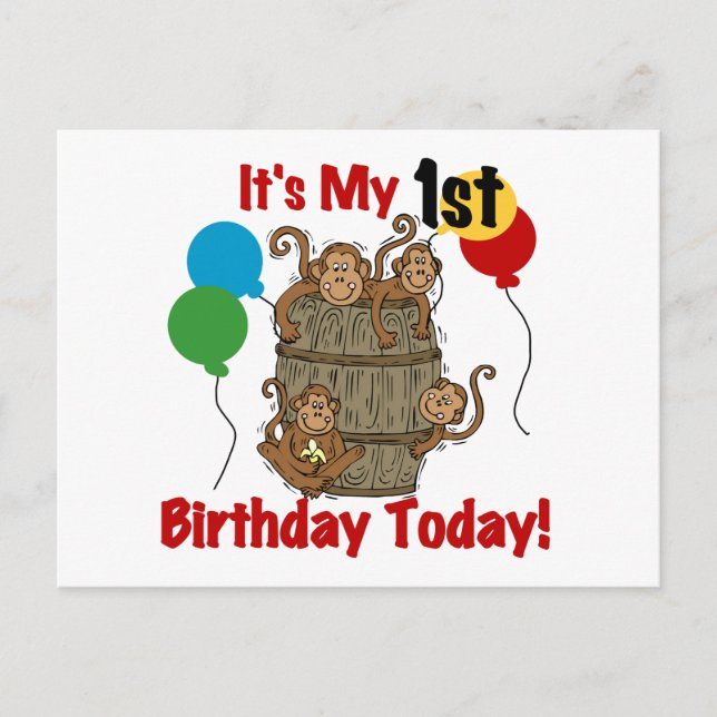 Carte Postale Baril des singes 1er anniversaire (Devant)