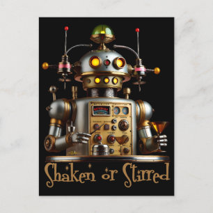 Carte Postale Barman Robot Futuriste "Secoué ou Remué"