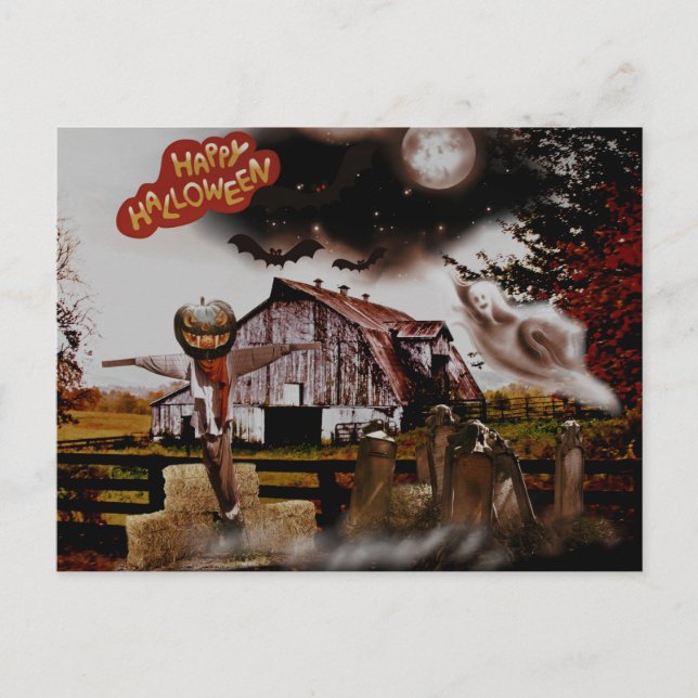 Carte Postale *~* Barn Hay Goblin Éffrayant Ghost HALLOWEEN uniq (Devant)