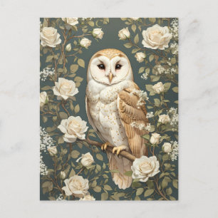 Carte Postale Barn Owl Et White Roses William Morris Inspiré