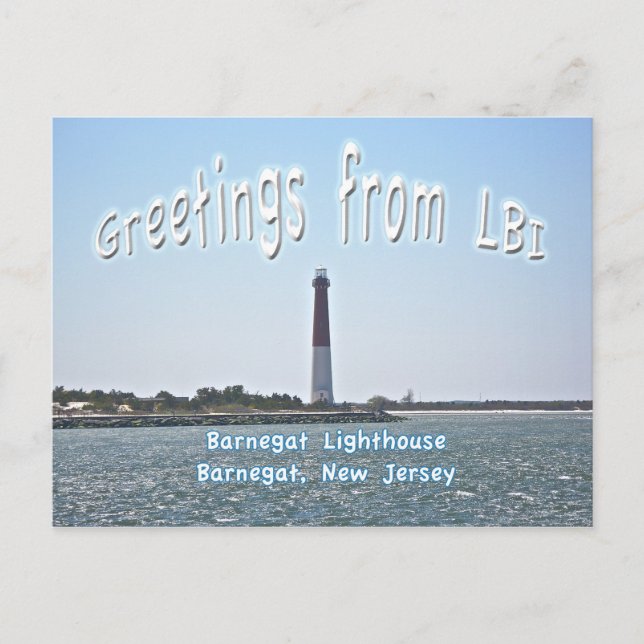 Carte Postale Barnegat Lighthouse (Vieux Barney) Salutations LBI (Devant)