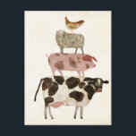 Carte Postale Barnyard Buds - Vache, cochon, mouton et hen<br><div class="desc">Barnyard Buds IV de Victoria Borges. Il présente une image amusante d'une vache,  d'un cochon,  d'un mouton et d'une poule empilée les uns sur les autres.</div>