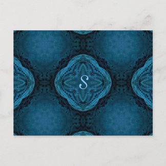 Carte Postale Baroque gothique romantique en monogramme bleu fon