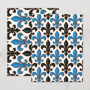Carte Postale Baroque Noir Bleu Motif de Fleur de Lis Design 