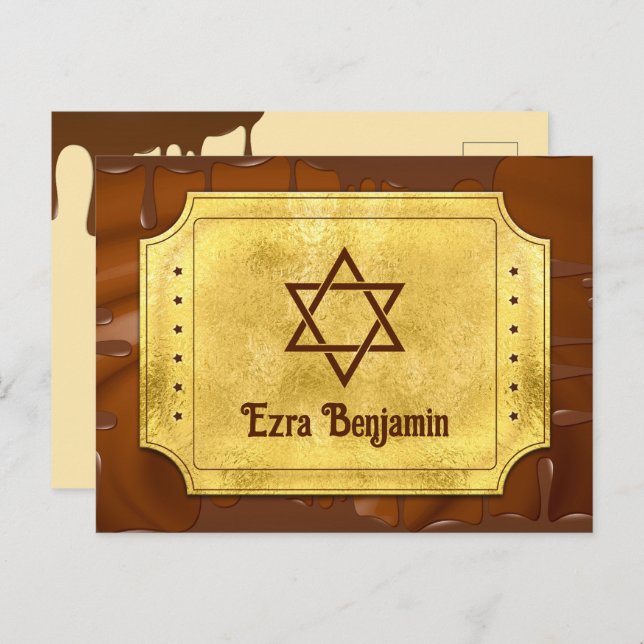 Carte Postale Barre de chocolat Ticket d'or Bar Mitzvah Merci (Devant / Derrière)