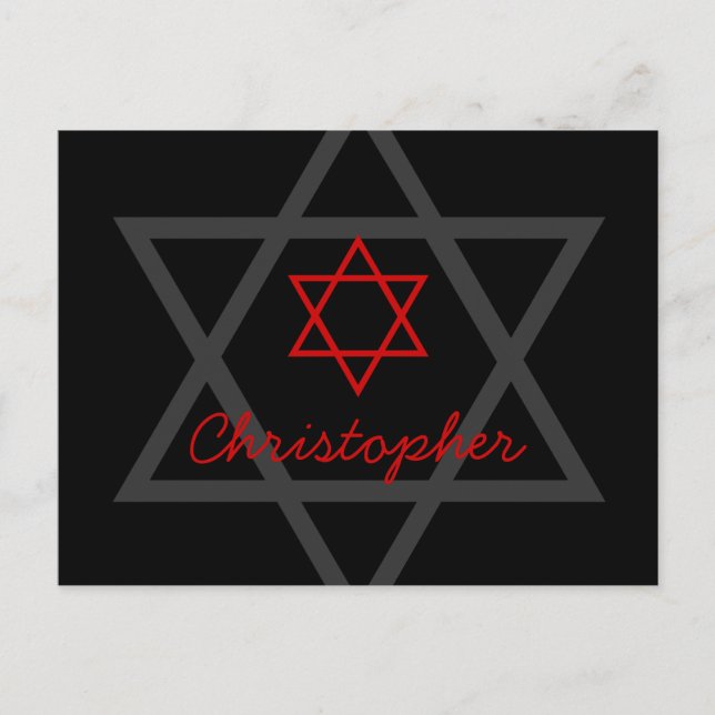 Carte Postale Barre noire et rouge Mitzvah Merci (Devant)