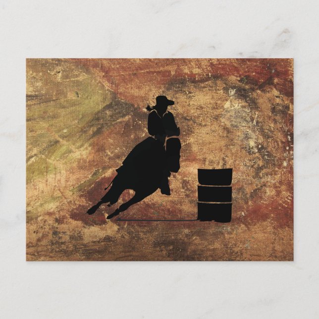 Carte Postale Barrel Racing Girl Silhouette on a Grunge Texture (Devant)