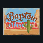 Carte Postale Barstow Californie Cartoon Désert Voyage Rétro<br><div class="desc">Barstow Californie conception de voyage néo vintage dans un style rétro de dessin animé drôle avec le désert,  un cactus et des rochers. Bleu,  marron et rouge avec cactus vert.</div>