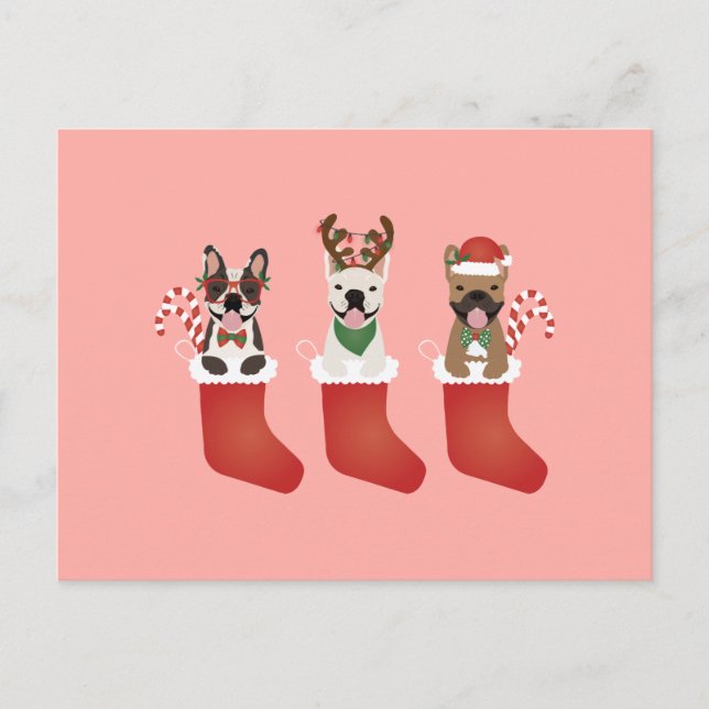 Carte Postale Bas de Noël pour Bouledogues Français (Devant)