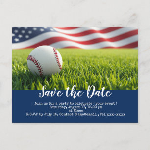 Carte Postale Base-ball sauve la date avec le drapeau de l'Améri