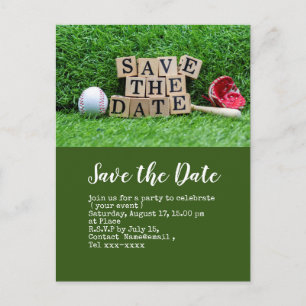 Carte Postale Baseball enregistrer la date avec balle sur vert