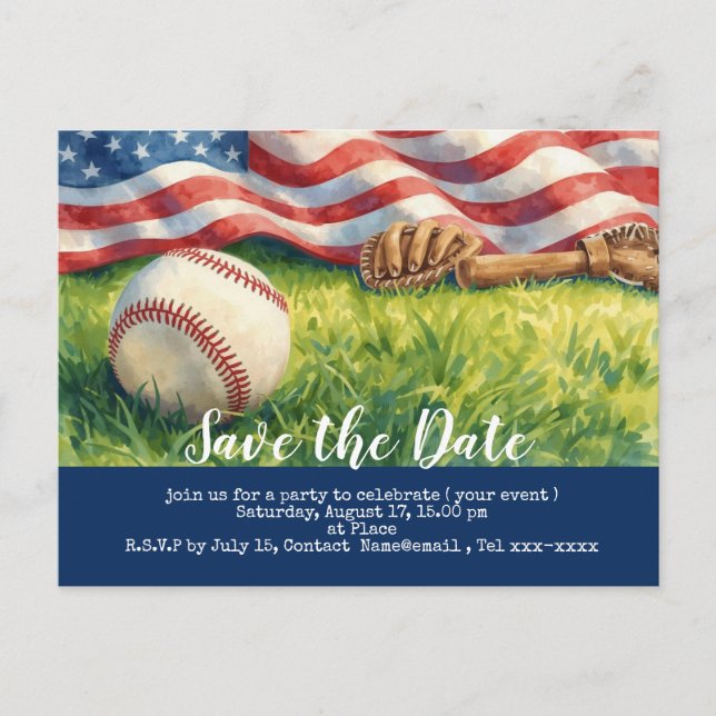 Carte Postale Baseball enregistrer la date avec le drapeau de l' (Devant)
