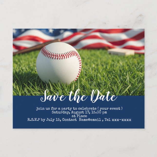Carte Postale Baseball enregistrer la date avec le drapeau de l' (Devant)