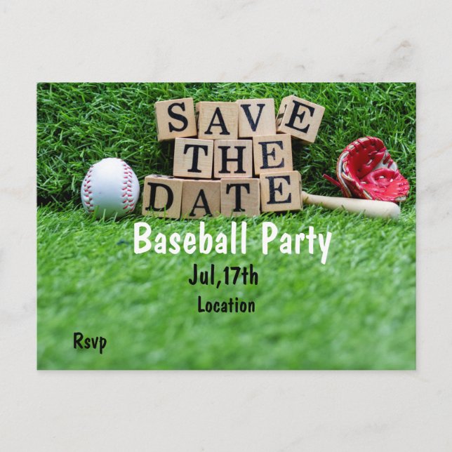 Carte Postale Baseball Party enregistrer la date sur l'herbe ver (Devant)