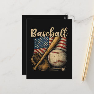 Carte Postale Baseball Patriotique Drapeau Américain Sport Vinta