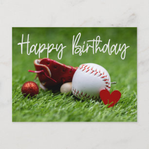Carte Postale Baseball sur l'herbe verte avec amour pour l'anniv