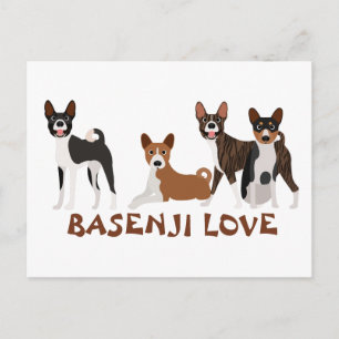 Carte Postale Basenji Love Chien race Brindle Rouge Blanc Noir t