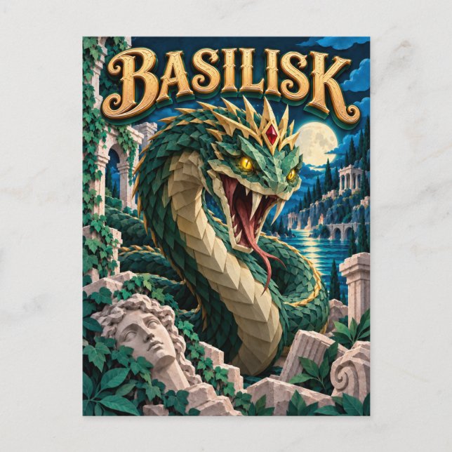 Carte Postale Basilic, Monstre de Papier Découpé (Devant)