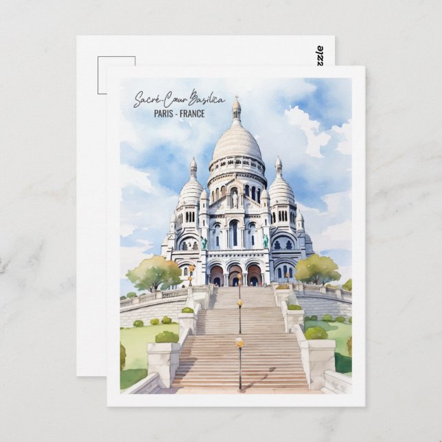 Carte Postale Basilique du Sacre Coeur Paris Lieu de voyage célè (Devant / Derrière)