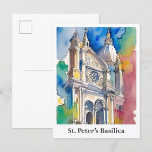 Carte Postale Basilique Saint-Pierre Vatican Aquarelle Voyage