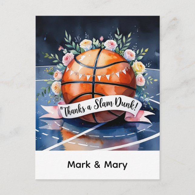 Carte Postale Basket-ball avec ballon Merci pour un mariage slam (Devant)