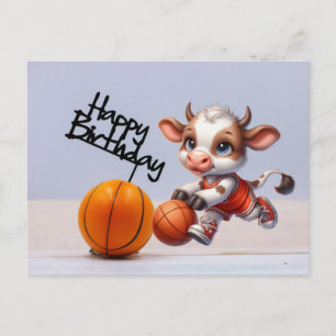 Carte Postale Basket-ball avec Joyeux Anniversaire sur fond blan