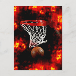 Carte Postale Basket-ball, balle et flammes