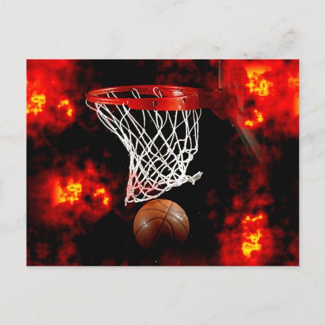Carte Postale Basket-ball, balle et flammes (Devant)