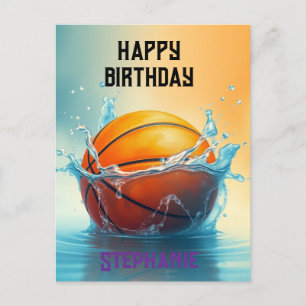 Carte Postale Basket-ball Joyeux anniversaire frappant l'eau
