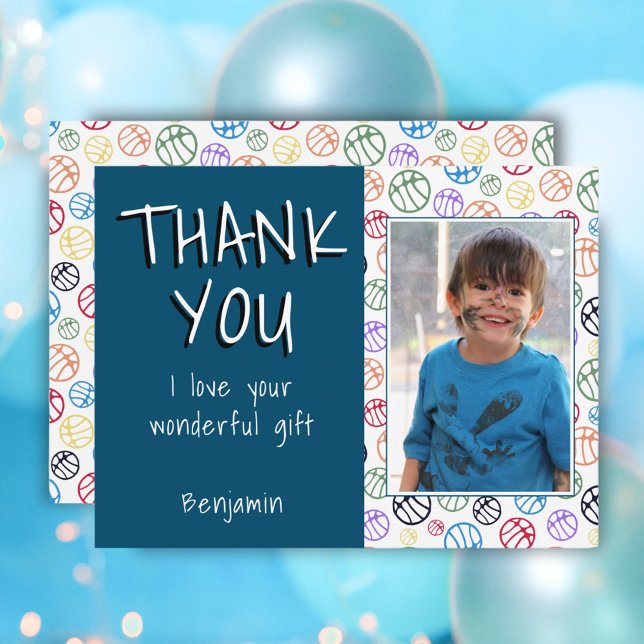 Carte Postale Basket Balls Blue Boy Photo Merci Anniversaire (Créateur téléchargé)