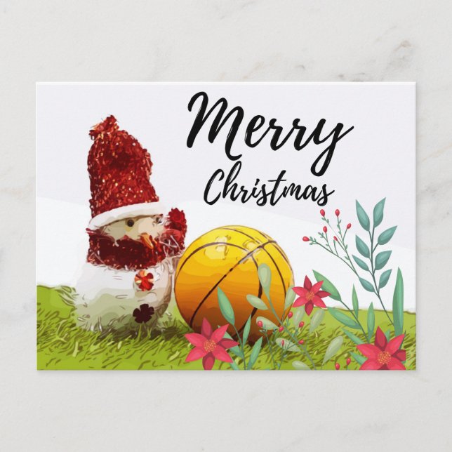 Carte Postale Basket Joyeux Noël avec Snowman en vert (Devant)