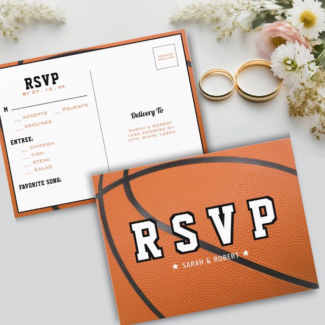 Carte Postale Basketball Sport Mariage RSVP (Basketball Sport Wedding RSVP Postcard)