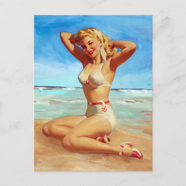 Carte Postale Basking sur le Beach Pin Up (Devant)