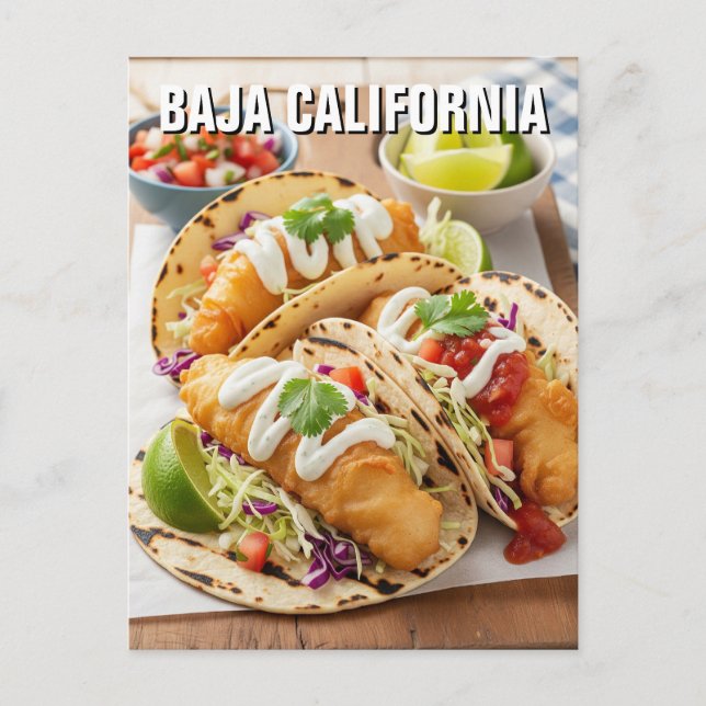 Carte Postale Basse Californie Mexique Tacos de poisson (Devant)