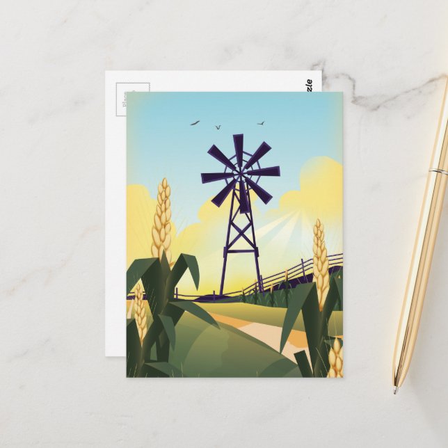 Carte Postale Basse-cour et moulin à vent (Devant/Arrière en situation)