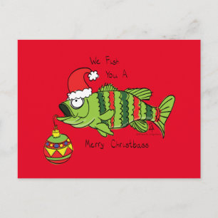Carte Postale Basse de Noël amusant Pêche Poisson Cute Cartoon