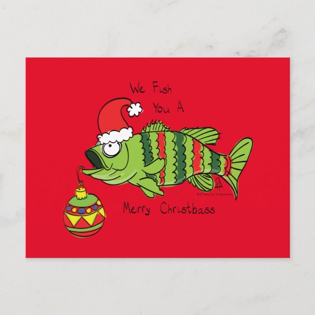 Carte Postale Basse de Noël amusant Pêche Poisson Cute Cartoon (Devant)
