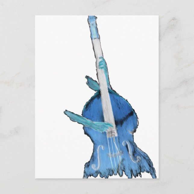 Carte Postale Basse debout, joué par deux mains, inversion bleue (Devant)