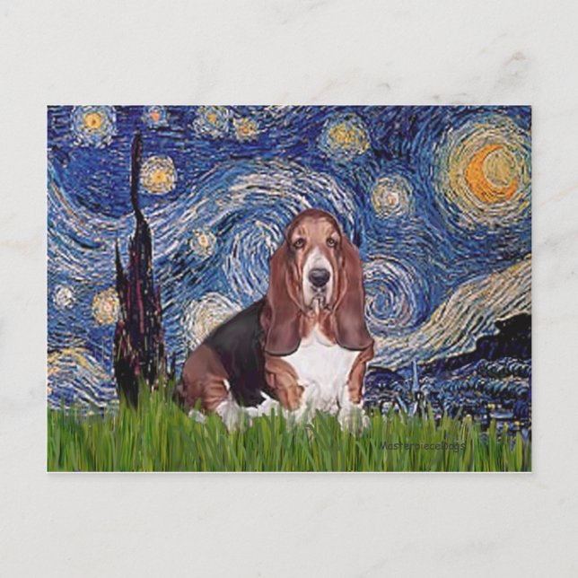 Carte Postale Basset 1 - Nuit étoilée (Devant)