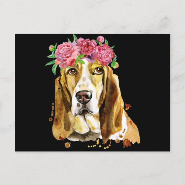 Carte Postale basset flower crown watercolor art (Devant)