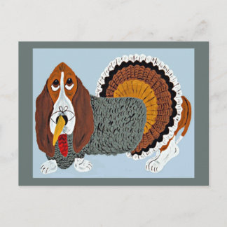 Carte Postale Basset Hound à l'Action de Grâce en costume de Din