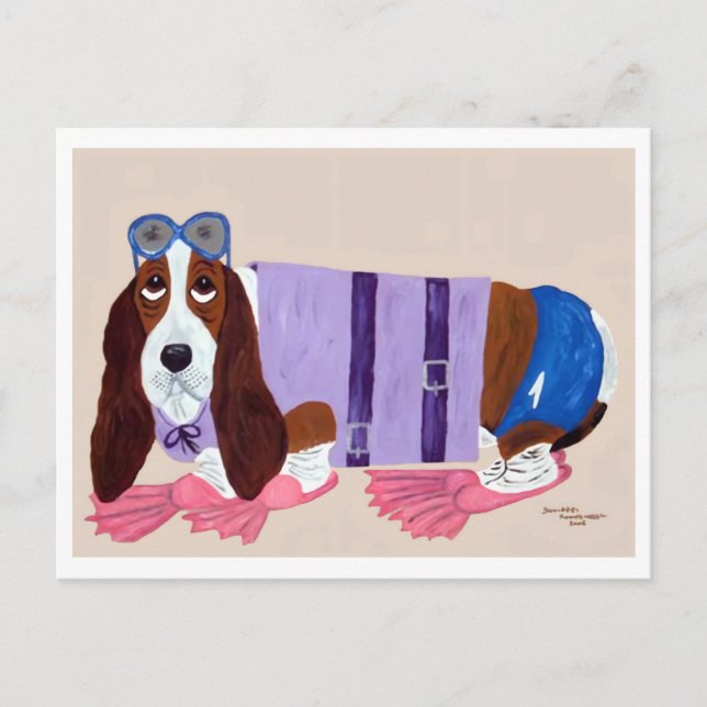Carte Postale Basset Hound à palmes (Devant)