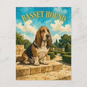 Carte Postale Basset Hound, Art Chien Aquarelle Vintage