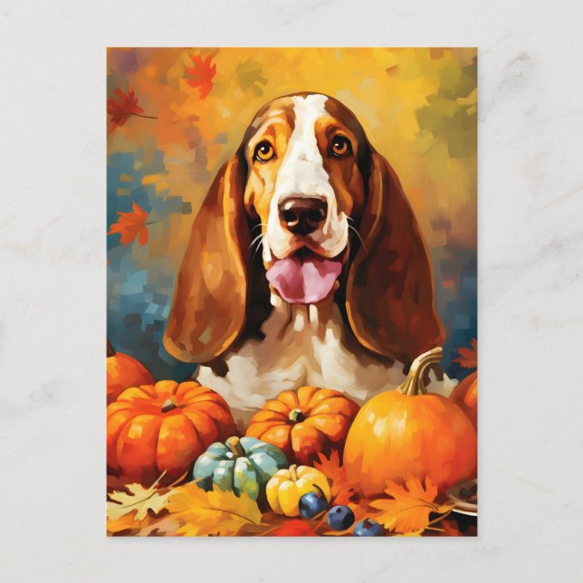 Carte Postale Basset Hound Automne Action de grâce  (Devant)