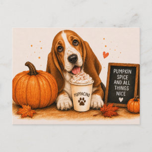 Carte Postale Basset Hound Chaud Boisson à la Citrouille et aux