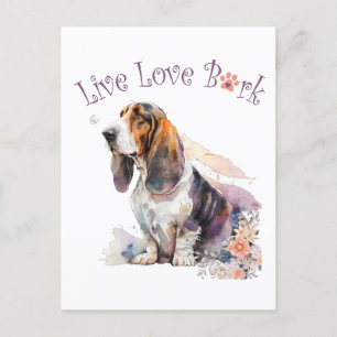 Carte Postale Basset Hound Chien Maman Floral