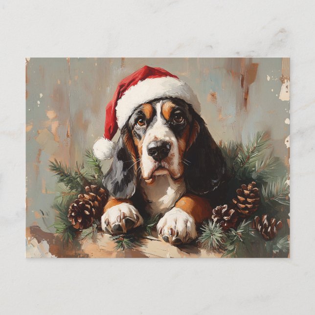 Carte Postale Basset Hound dans une peinture à l'huile de chapea (Devant)