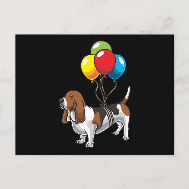 Carte Postale Basset Hound Dog avec Ballons (Devant)