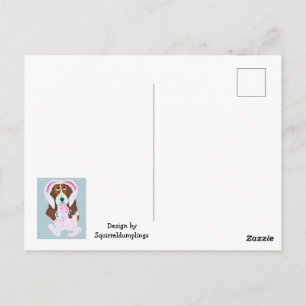 Carte Postale Basset Hound en tenue de lapin rose