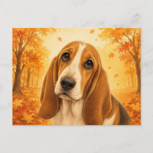 Carte Postale Basset Hound Forêt d'Automne Chien